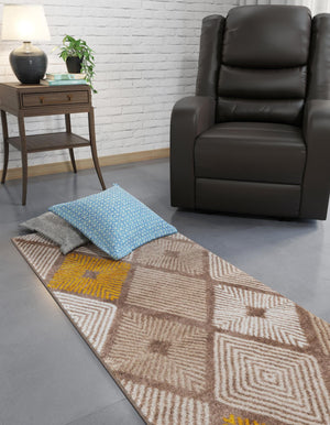 Ivory and Yellow 2' 7 x 8' Laguna Runner Area Rug 100% Polypropylene Modern Contemporary Carpet for Bedrooms, Living Room, Dining, Office for Sale at Rug Engine