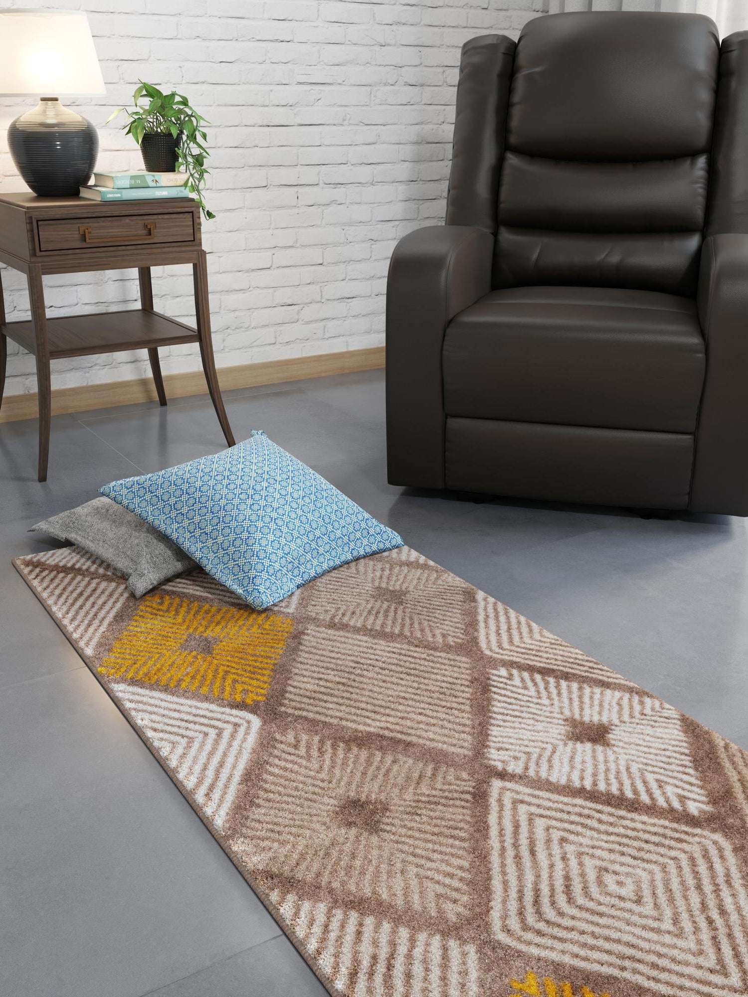 Ivory and Yellow 2' 7 x 10' Laguna Runner Area Rug 100% Polypropylene Modern Contemporary Carpet for Bedrooms, Living Room, Dining, Office for Sale at Rug Engine