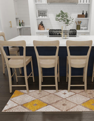 Ivory and Yellow 2' 7 x 10' Laguna Runner Area Rug 100% Polypropylene Modern Contemporary Carpet for Bedrooms, Living Room, Dining, Office for Sale at Rug Engine