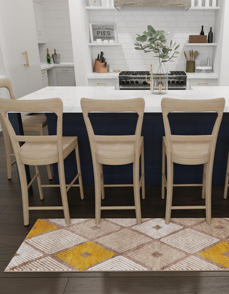 Ivory and Yellow 2' 7 x 10' Laguna Runner Area Rug 100% Polypropylene Modern Contemporary Carpet for Bedrooms, Living Room, Dining, Office for Sale at Rug Engine