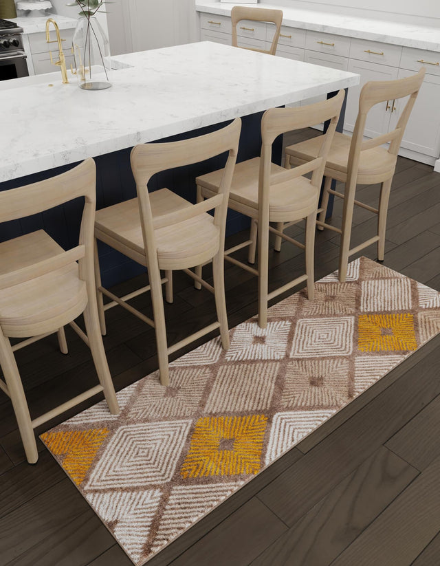 Ivory and Yellow 2' 7 x 8' Laguna Runner Area Rug 100% Polypropylene Modern Contemporary Carpet for Bedrooms, Living Room, Dining, Office for Sale at Rug Engine