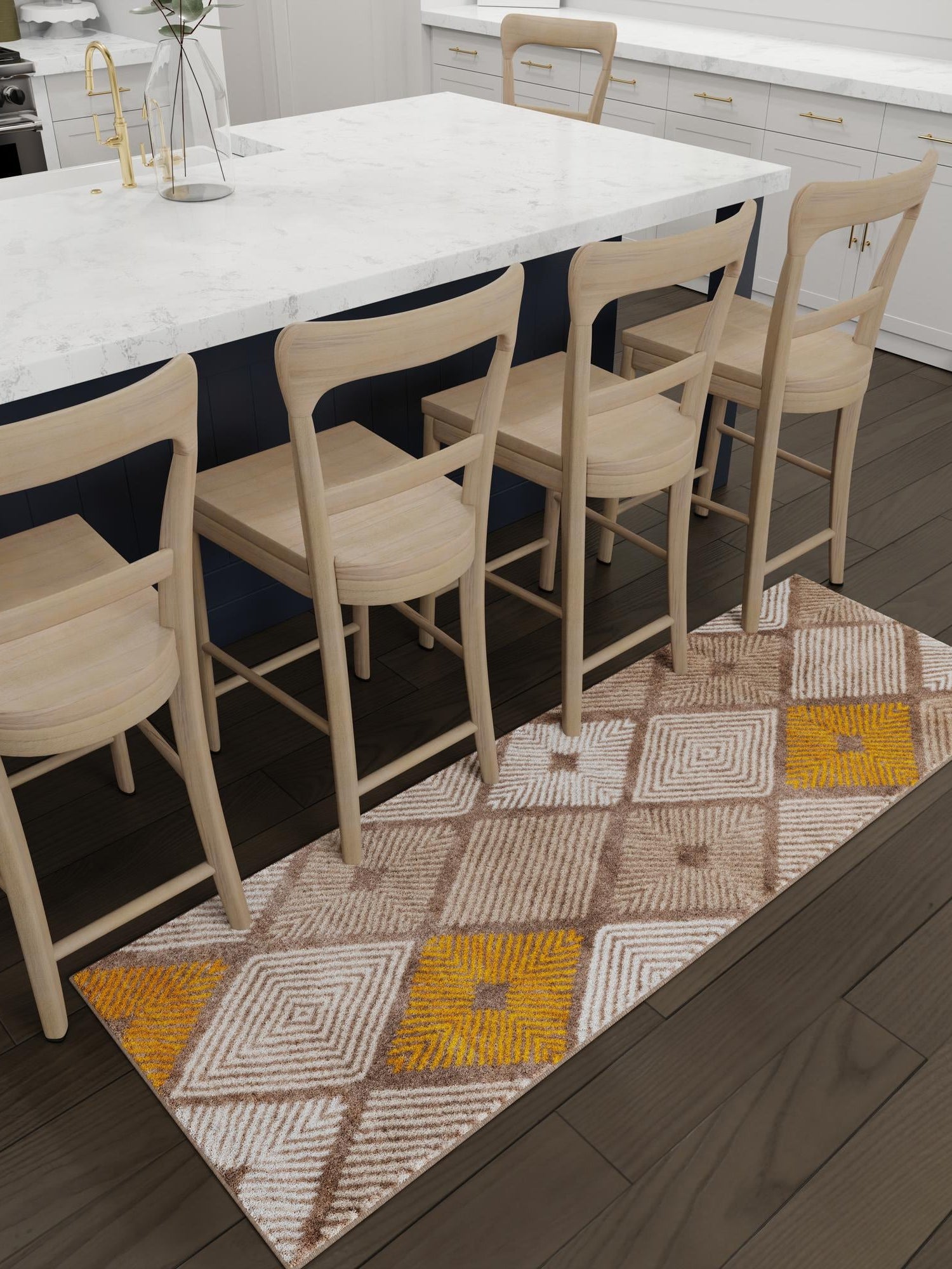 Ivory and Yellow 2' x 6' 1 Laguna Runner Area Rug 100% Polypropylene Modern Contemporary Carpet for Bedrooms, Living Room, Dining, Office for Sale at Rug Engine