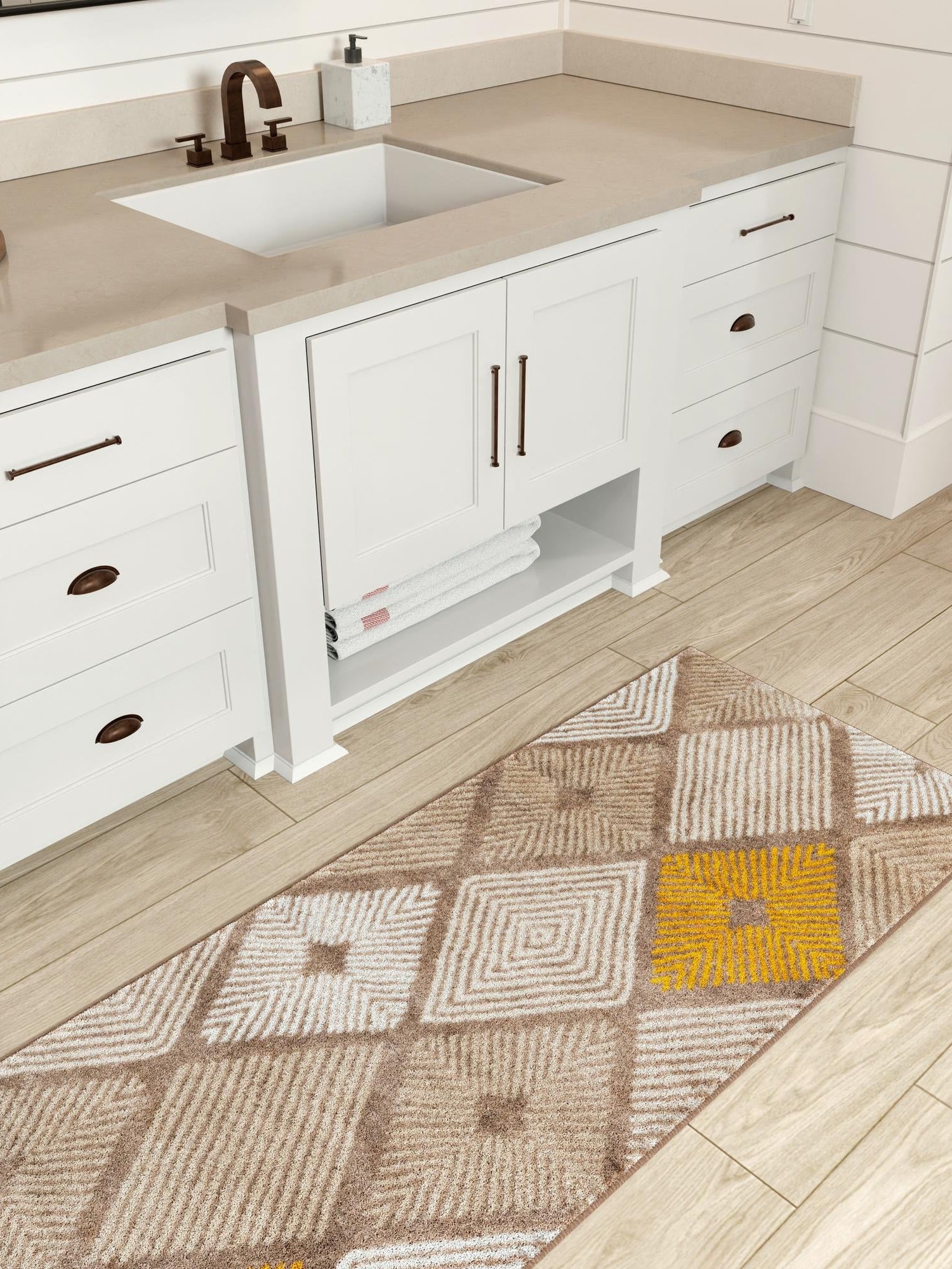 Ivory and Yellow 2' 7 x 10' Laguna Runner Area Rug 100% Polypropylene Modern Contemporary Carpet for Bedrooms, Living Room, Dining, Office for Sale at Rug Engine