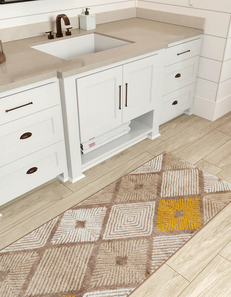 Ivory and Yellow 2' x 6' 1 Laguna Runner Area Rug 100% Polypropylene Modern Contemporary Carpet for Bedrooms, Living Room, Dining, Office for Sale at Rug Engine