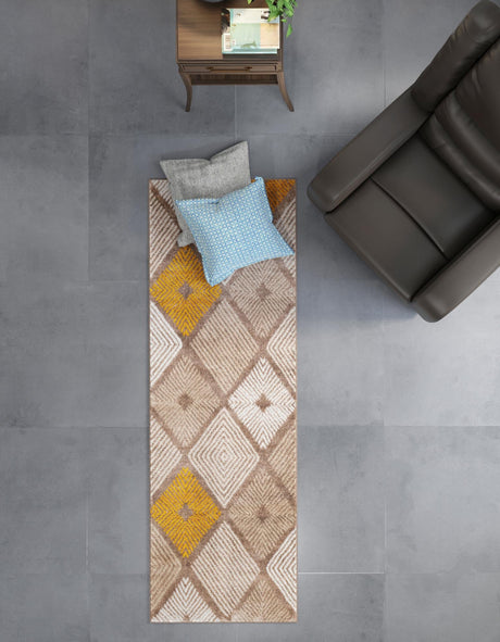 Ivory and Yellow 2' 7 x 8' Laguna Runner Area Rug 100% Polypropylene Modern Contemporary Carpet for Bedrooms, Living Room, Dining, Office for Sale at Rug Engine