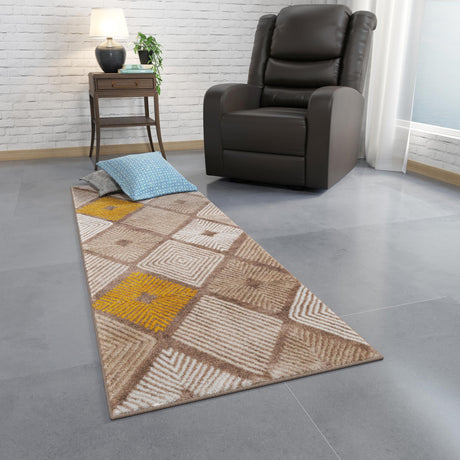 Ivory and Yellow 2' 7 x 8' Laguna Runner Area Rug 100% Polypropylene Modern Contemporary Carpet for Bedrooms, Living Room, Dining, Office for Sale at Rug Engine