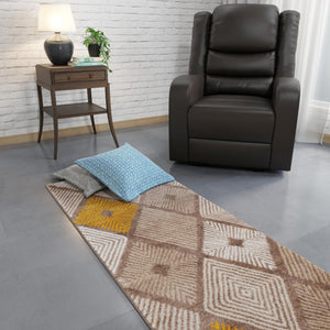 Ivory and Yellow 2' 7 x 8' Laguna Runner Area Rug 100% Polypropylene Modern Contemporary Carpet for Bedrooms, Living Room, Dining, Office for Sale at Rug Engine