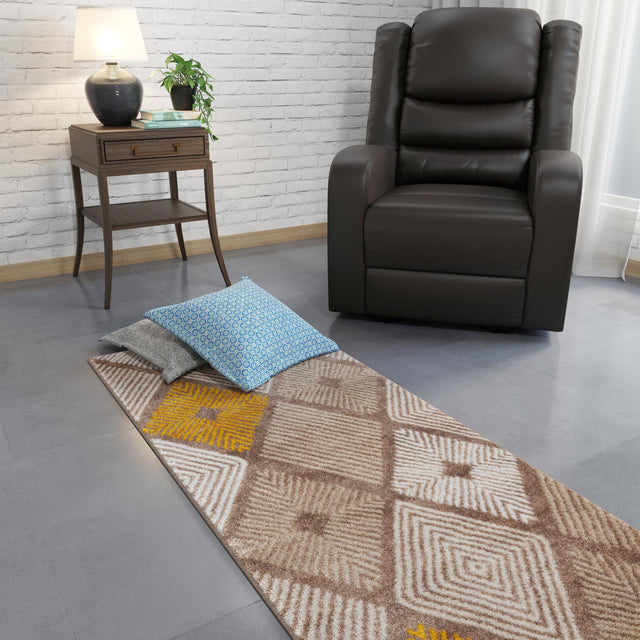 Ivory and Yellow 2' 7 x 8' Laguna Runner Area Rug 100% Polypropylene Modern Contemporary Carpet for Bedrooms, Living Room, Dining, Office for Sale at Rug Engine