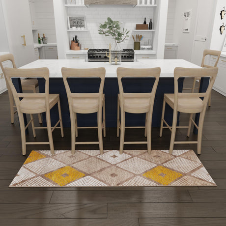 Ivory and Yellow 2' 7 x 8' Laguna Runner Area Rug 100% Polypropylene Modern Contemporary Carpet for Bedrooms, Living Room, Dining, Office for Sale at Rug Engine