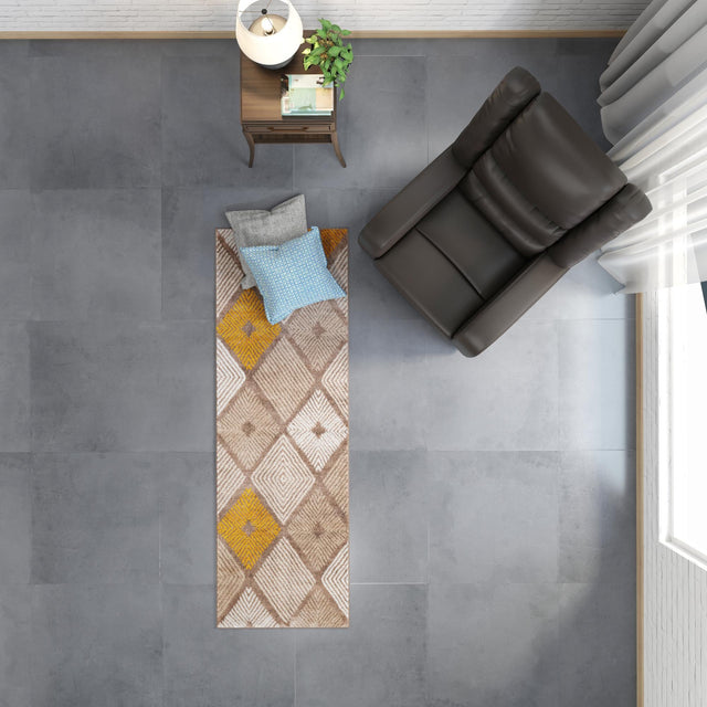 Ivory and Yellow 2' 7 x 8' Laguna Runner Area Rug 100% Polypropylene Modern Contemporary Carpet for Bedrooms, Living Room, Dining, Office for Sale at Rug Engine
