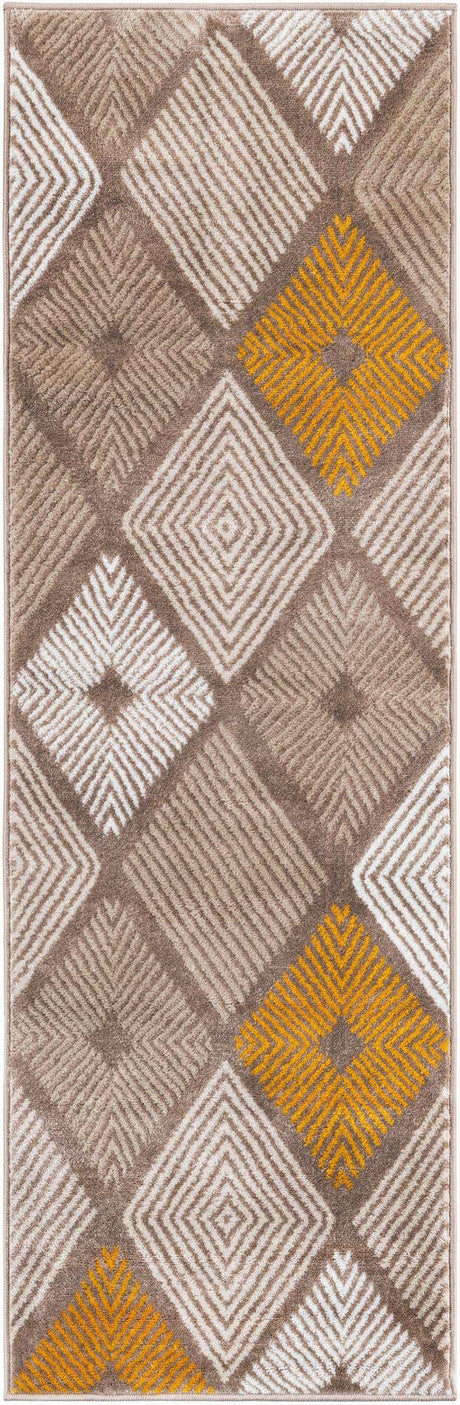 Ivory and Yellow 2' x 6' 1 Laguna Runner Area Rug 100% Polypropylene Modern Contemporary Carpet for Bedrooms, Living Room, Dining, Office for Sale at Rug Engine