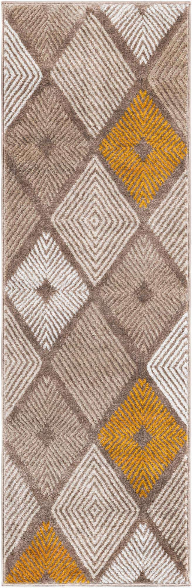 Ivory and Yellow 2' x 6' 1 Laguna Runner Area Rug 100% Polypropylene Modern Contemporary Carpet for Bedrooms, Living Room, Dining, Office for Sale at Rug Engine