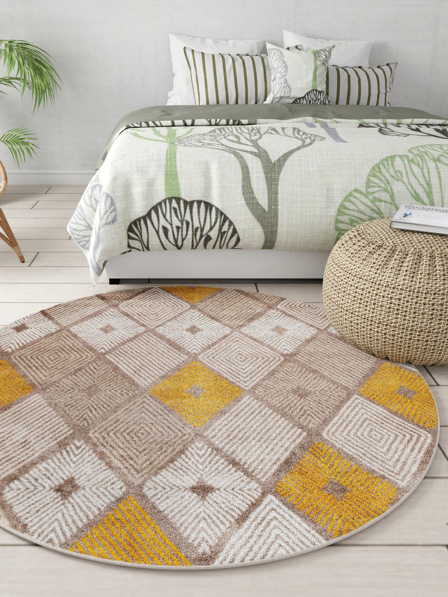 Ivory and Yellow 3' 1 x 3' 1 Laguna Round Area Rug 100% Polypropylene Modern Contemporary Carpet for Bedrooms, Living Room, Dining, Office for Sale at Rug Engine