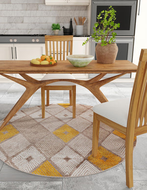Ivory and Yellow 3' 1 x 3' 1 Laguna Round Area Rug 100% Polypropylene Modern Contemporary Carpet for Bedrooms, Living Room, Dining, Office for Sale at Rug Engine