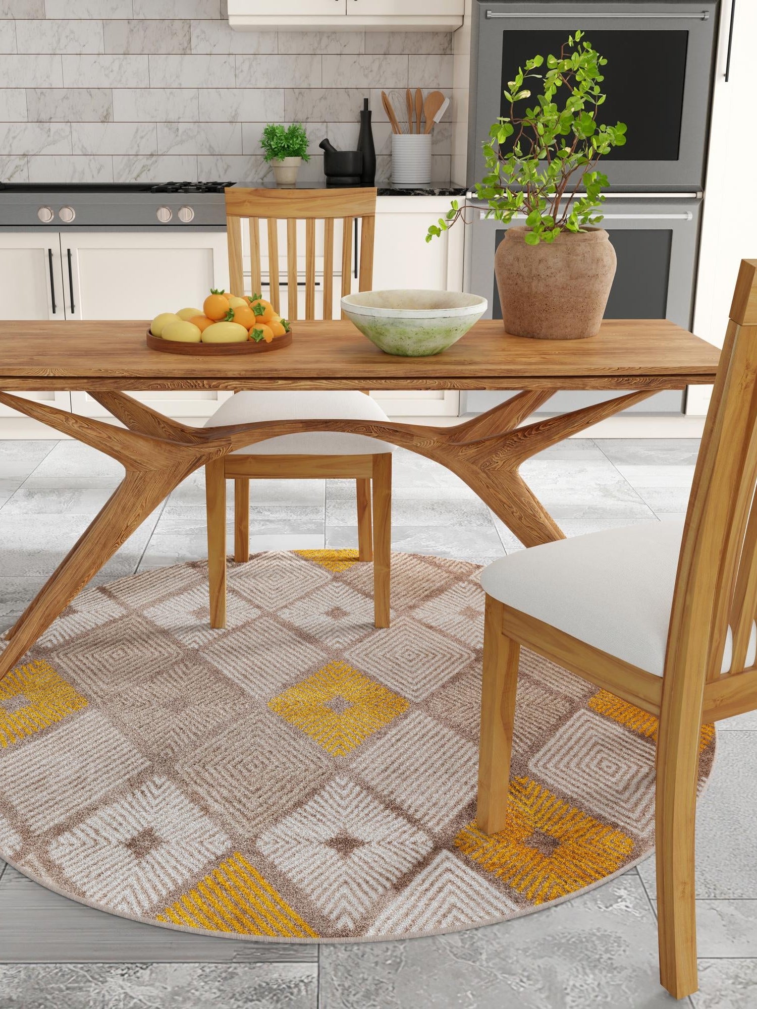 Ivory and Yellow 5' 3 x 5' 3 Laguna Round Area Rug 100% Polypropylene Modern Contemporary Carpet for Bedrooms, Living Room, Dining, Office for Sale at Rug Engine