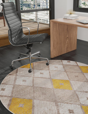 Ivory and Yellow 5' 3 x 5' 3 Laguna Round Area Rug 100% Polypropylene Modern Contemporary Carpet for Bedrooms, Living Room, Dining, Office for Sale at Rug Engine
