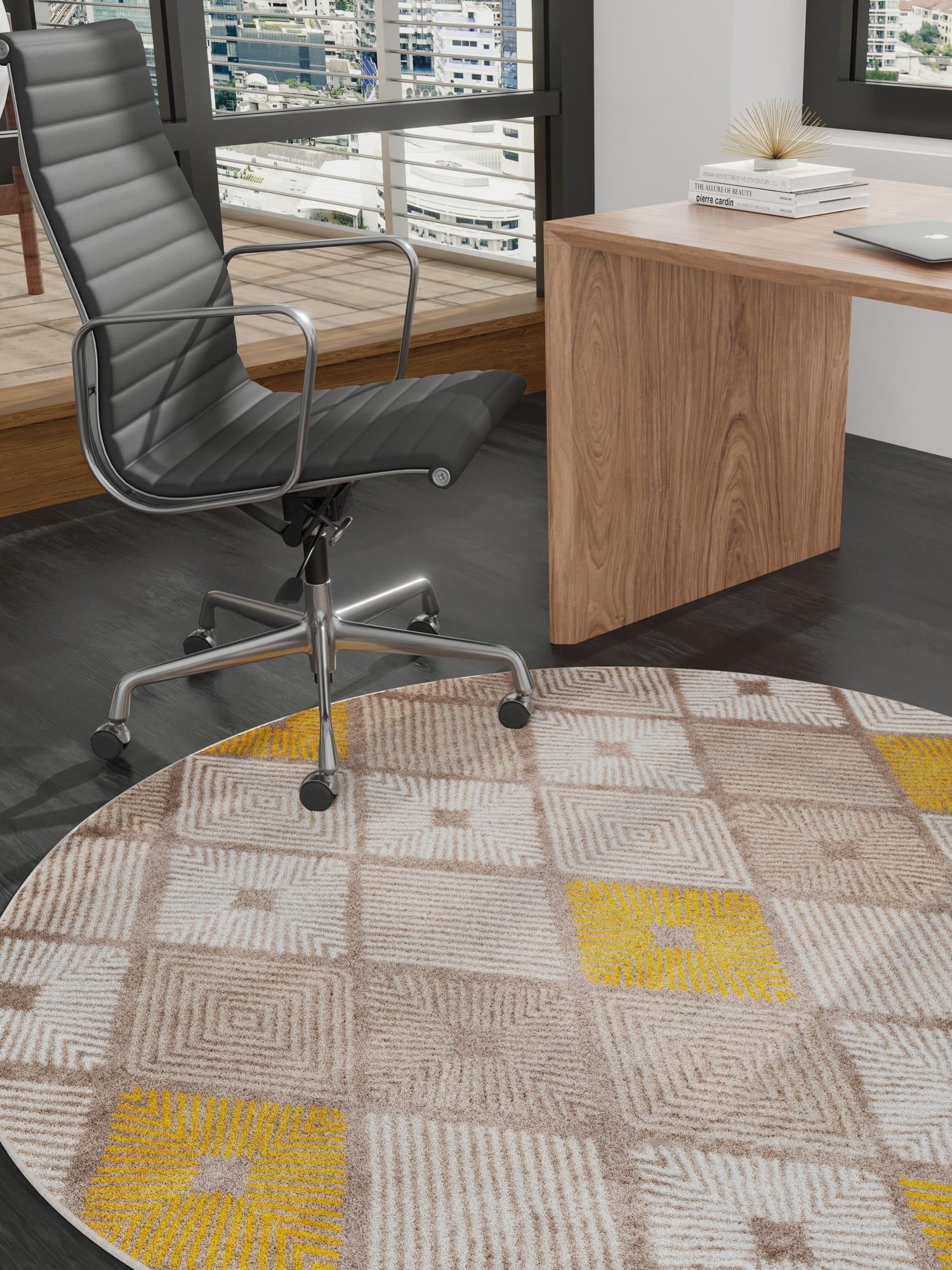 Ivory and Yellow 3' 1 x 3' 1 Laguna Round Area Rug 100% Polypropylene Modern Contemporary Carpet for Bedrooms, Living Room, Dining, Office for Sale at Rug Engine