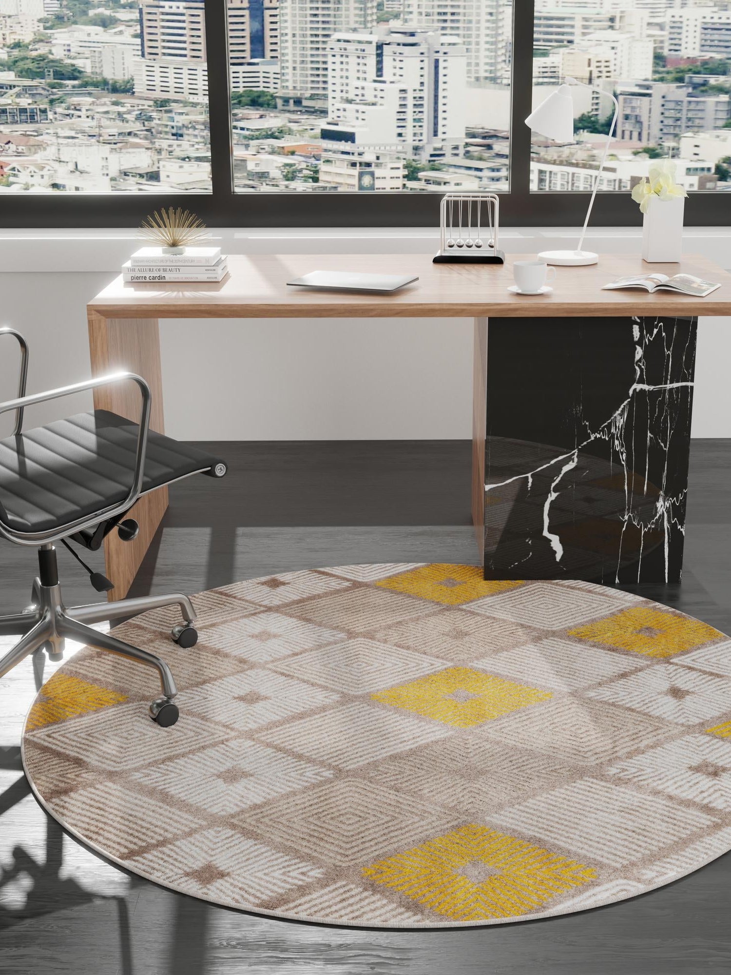 Ivory and Yellow 3' 1 x 3' 1 Laguna Round Area Rug 100% Polypropylene Modern Contemporary Carpet for Bedrooms, Living Room, Dining, Office for Sale at Rug Engine