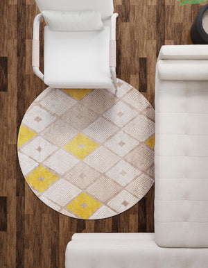 Ivory and Yellow 7' 10 x 7' 10 Laguna Round Area Rug 100% Polypropylene Modern Contemporary Carpet for Bedrooms, Living Room, Dining, Office for Sale at Rug Engine