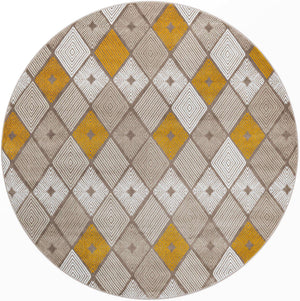 Ivory and Yellow 7' 10 x 7' 10 Laguna Round Area Rug 100% Polypropylene Modern Contemporary Carpet for Bedrooms, Living Room, Dining, Office for Sale at Rug Engine
