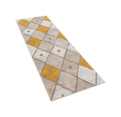Ivory and Yellow 2' 7 x 8' Laguna Runner Area Rug 100% Polypropylene Modern Contemporary Carpet for Bedrooms, Living Room, Dining, Office for Sale at Rug Engine