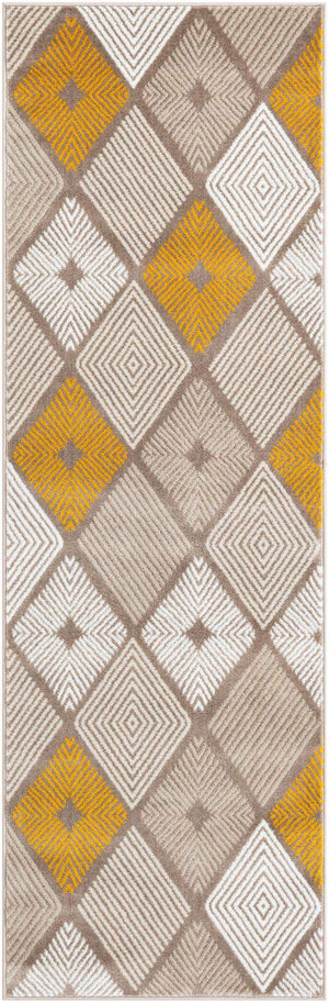 Ivory and Yellow 2' 7 x 8' Laguna Runner Area Rug 100% Polypropylene Modern Contemporary Carpet for Bedrooms, Living Room, Dining, Office for Sale at Rug Engine