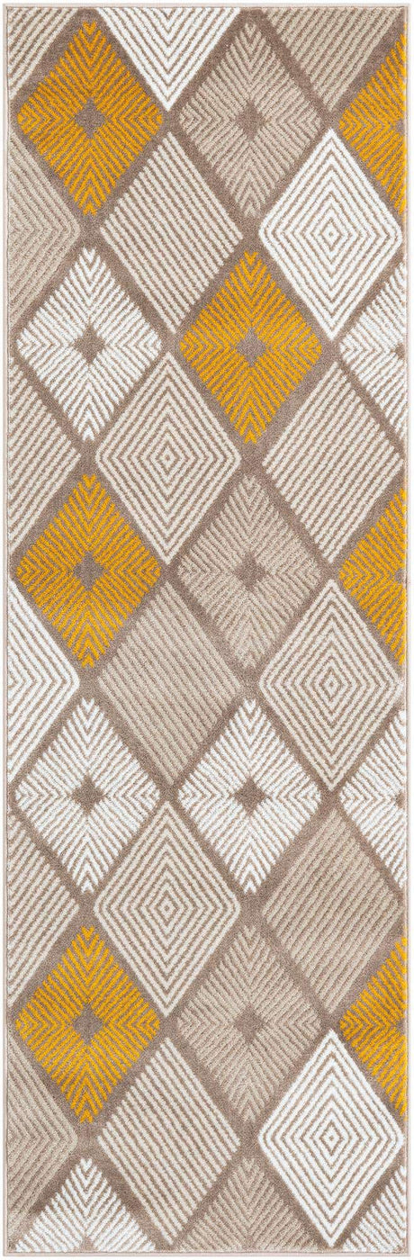 Ivory and Yellow 2' 7 x 8' Laguna Runner Area Rug 100% Polypropylene Modern Contemporary Carpet for Bedrooms, Living Room, Dining, Office for Sale at Rug Engine