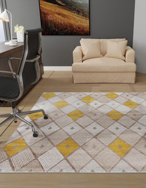 Ivory and Yellow 7' 10 x 7' 10 Laguna Square Area Rug 100% Polypropylene Modern Contemporary Carpet for Bedrooms, Living Room, Dining, Office for Sale at Rug Engine