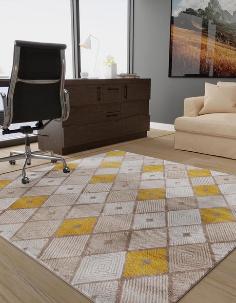 Ivory and Yellow 7' 10 x 7' 10 Laguna Square Area Rug 100% Polypropylene Modern Contemporary Carpet for Bedrooms, Living Room, Dining, Office for Sale at Rug Engine