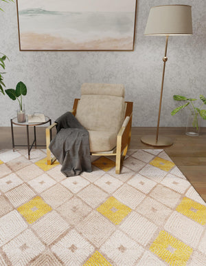 Ivory and Yellow 7' 10 x 7' 10 Laguna Square Area Rug 100% Polypropylene Modern Contemporary Carpet for Bedrooms, Living Room, Dining, Office for Sale at Rug Engine