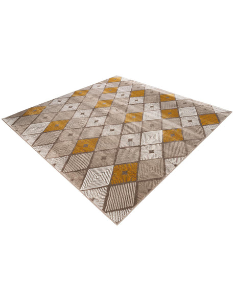 Ivory and Yellow 7' 10 x 7' 10 Laguna Square Area Rug 100% Polypropylene Modern Contemporary Carpet for Bedrooms, Living Room, Dining, Office for Sale at Rug Engine