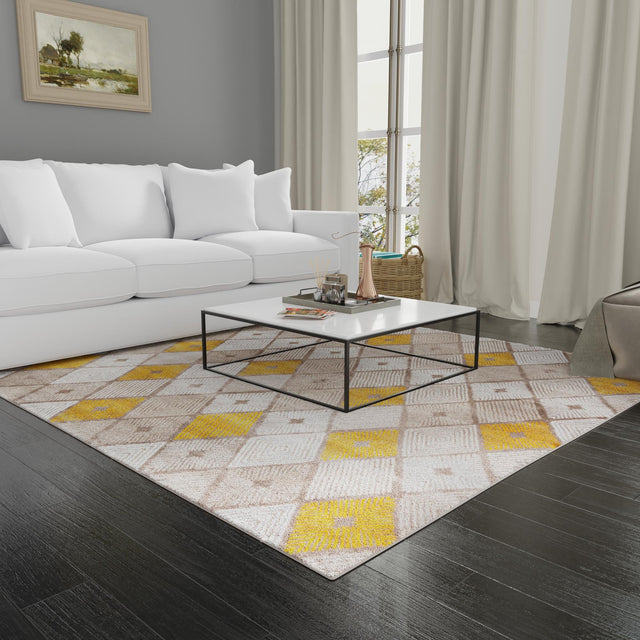 Ivory and Yellow 7' 10 x 7' 10 Laguna Square Area Rug 100% Polypropylene Modern Contemporary Carpet for Bedrooms, Living Room, Dining, Office for Sale at Rug Engine