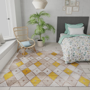 Ivory and Yellow 7' 10 x 7' 10 Laguna Square Area Rug 100% Polypropylene Modern Contemporary Carpet for Bedrooms, Living Room, Dining, Office for Sale at Rug Engine