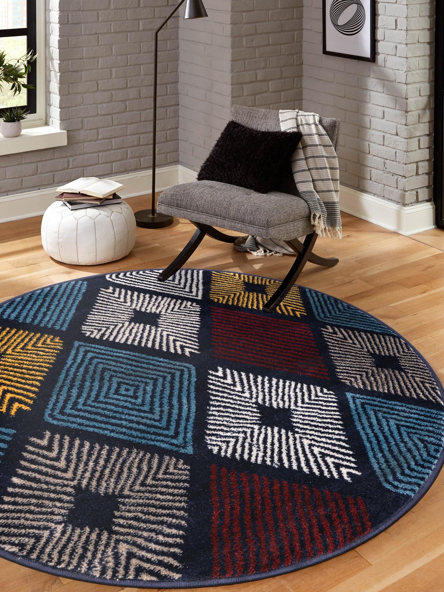 Multicolor 7' 10 x 7' 10 Laguna Round Area Rug 100% Polypropylene Modern Contemporary Carpet for Bedrooms, Living Room, Dining, Office for Sale at Rug Engine