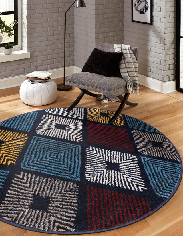 Multicolor 7' 10 x 7' 10 Laguna Round Area Rug 100% Polypropylene Modern Contemporary Carpet for Bedrooms, Living Room, Dining, Office for Sale at Rug Engine