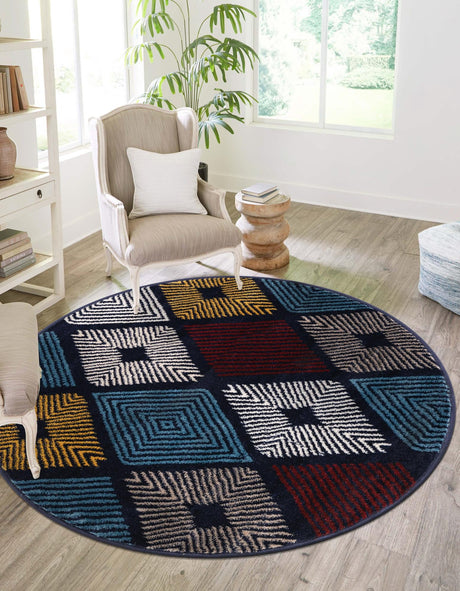 Multicolor 5' 3 x 5' 3 Laguna Round Area Rug 100% Polypropylene Modern Contemporary Carpet for Bedrooms, Living Room, Dining, Office for Sale at Rug Engine