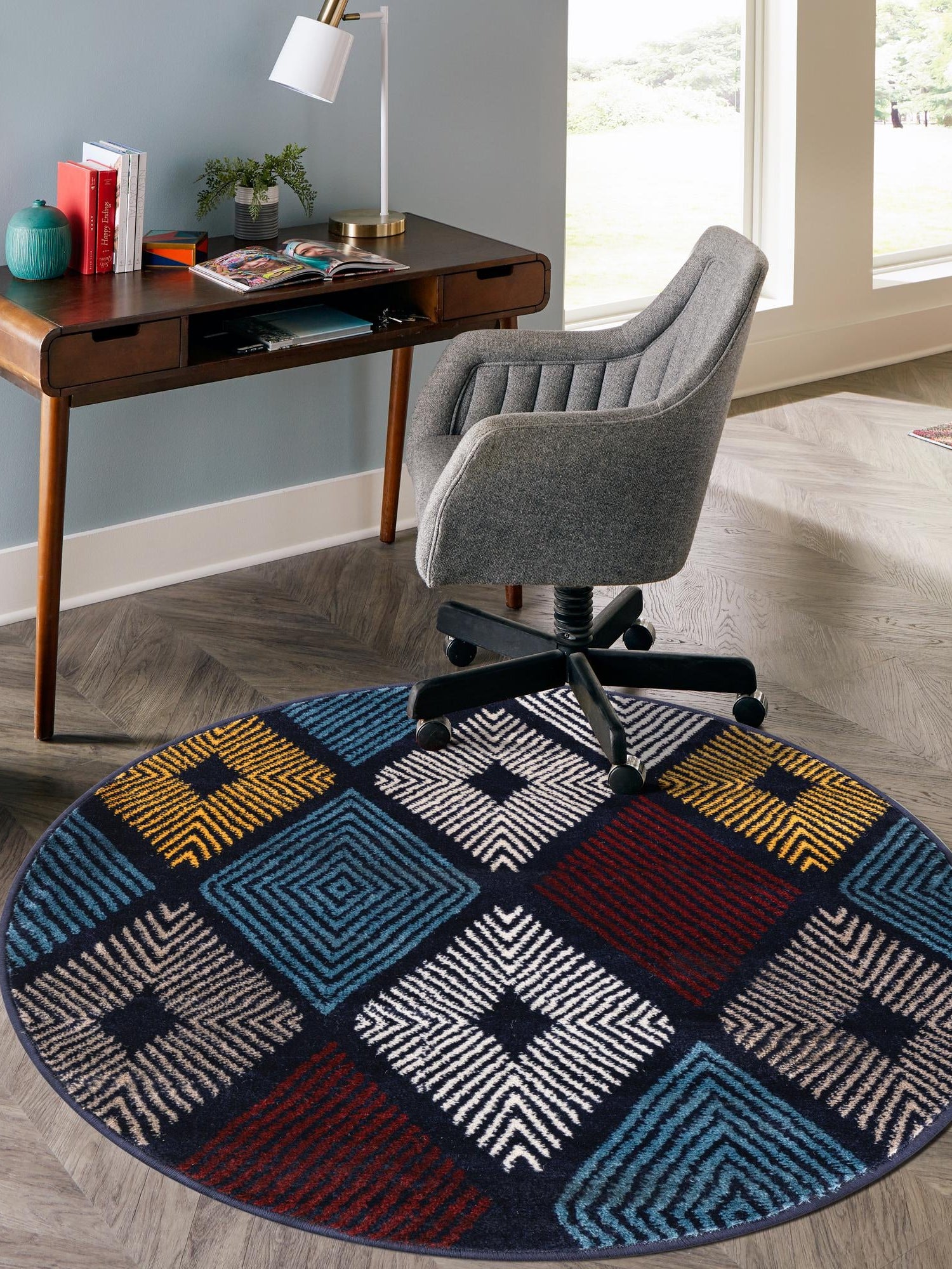 Multicolor 3' 1 x 3' 1 Laguna Round Area Rug 100% Polypropylene Modern Contemporary Carpet for Bedrooms, Living Room, Dining, Office for Sale at Rug Engine
