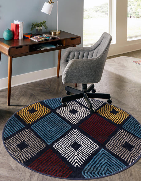 Multicolor 3' 1 x 3' 1 Laguna Round Area Rug 100% Polypropylene Modern Contemporary Carpet for Bedrooms, Living Room, Dining, Office for Sale at Rug Engine