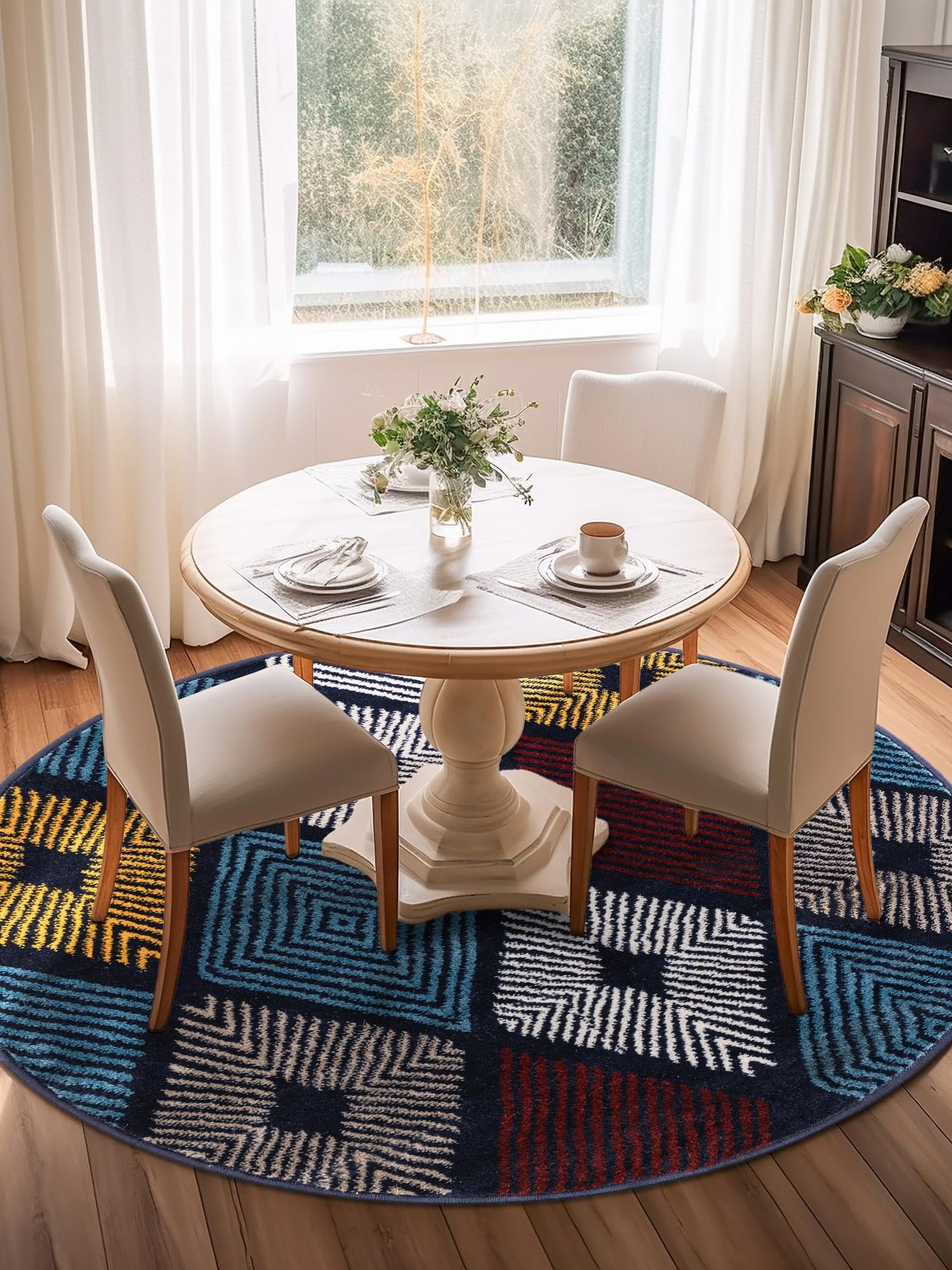 Multicolor 3' 1 x 3' 1 Laguna Round Area Rug 100% Polypropylene Modern Contemporary Carpet for Bedrooms, Living Room, Dining, Office for Sale at Rug Engine