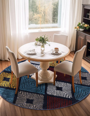 Multicolor 7' 10 x 7' 10 Laguna Round Area Rug 100% Polypropylene Modern Contemporary Carpet for Bedrooms, Living Room, Dining, Office for Sale at Rug Engine