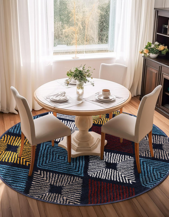 Multicolor 7' 10 x 7' 10 Laguna Round Area Rug 100% Polypropylene Modern Contemporary Carpet for Bedrooms, Living Room, Dining, Office for Sale at Rug Engine