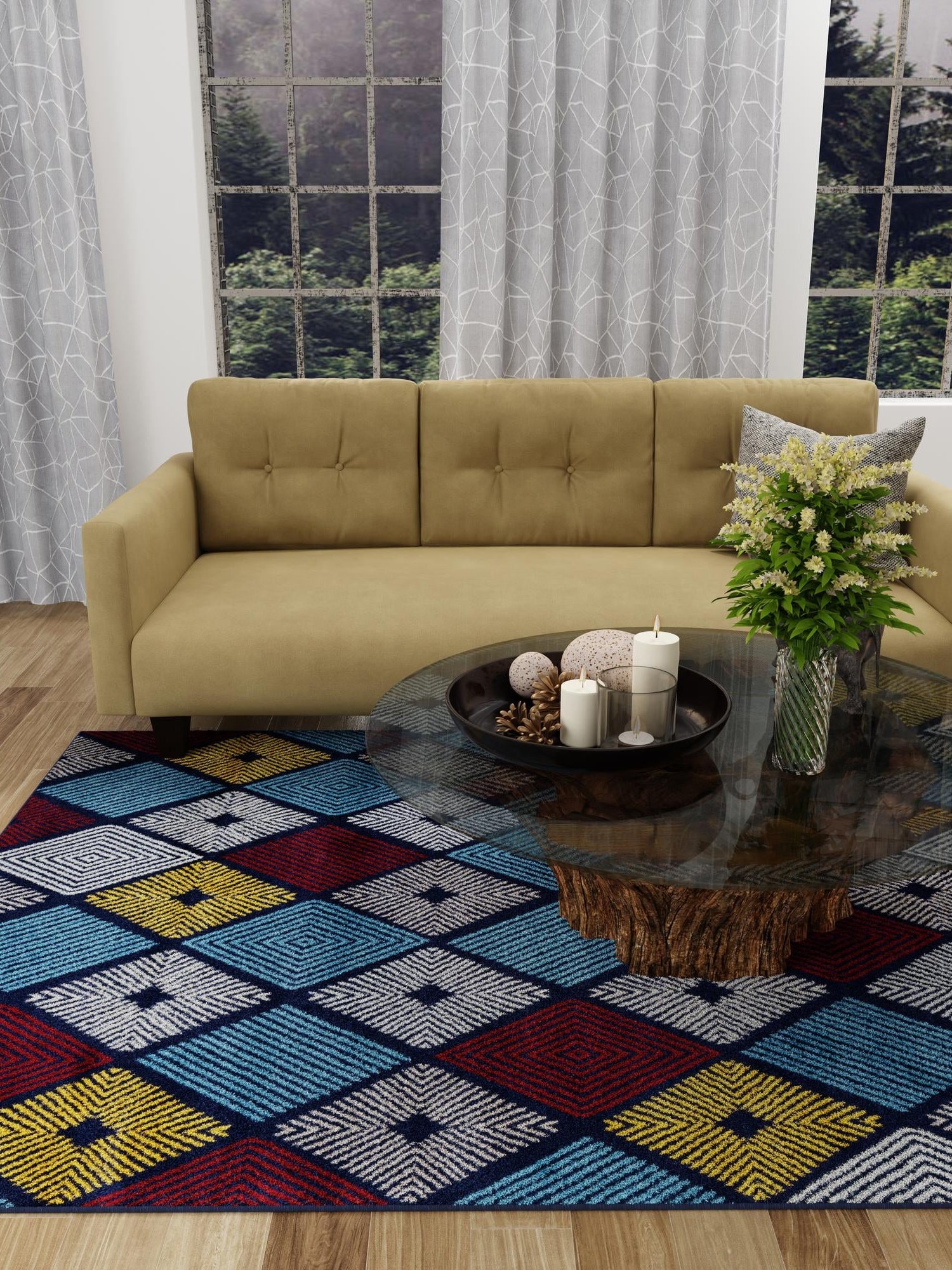 Multicolor 6' 1 x 9' Laguna Rectangle Area Rug 100% Polypropylene Modern Contemporary Carpet for Bedrooms, Living Room, Dining, Office for Sale at Rug Engine