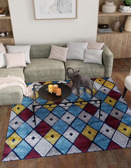 Multicolor 7' 10 x 7' 10 Laguna Square Area Rug 100% Polypropylene Modern Contemporary Carpet for Bedrooms, Living Room, Dining, Office for Sale at Rug Engine