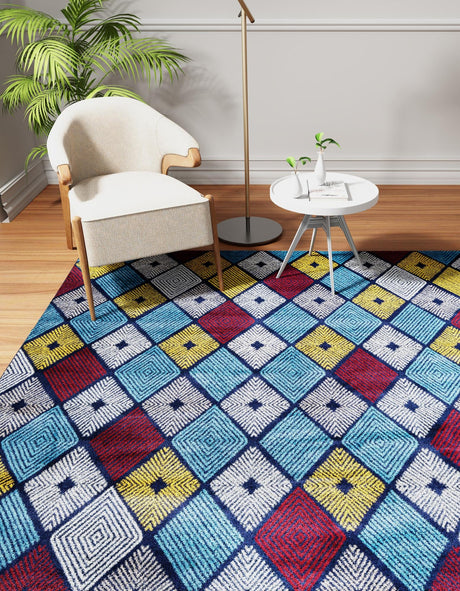Multicolor 7' 10 x 7' 10 Laguna Square Area Rug 100% Polypropylene Modern Contemporary Carpet for Bedrooms, Living Room, Dining, Office for Sale at Rug Engine