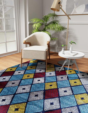 Multicolor 7' 10 x 7' 10 Laguna Square Area Rug 100% Polypropylene Modern Contemporary Carpet for Bedrooms, Living Room, Dining, Office for Sale at Rug Engine