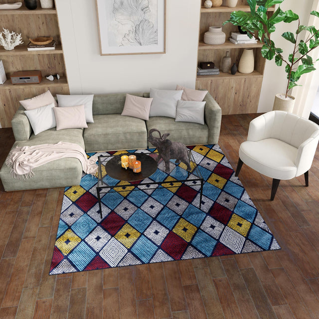 Multicolor 7' 10 x 7' 10 Laguna Square Area Rug 100% Polypropylene Modern Contemporary Carpet for Bedrooms, Living Room, Dining, Office for Sale at Rug Engine