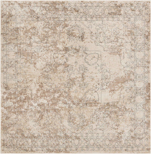 Ivory 10' x 10' Portland Square Area Rug 85% Polypropylene & 15% Polyester Vintage Distressed Traditional Carpet for Home Decor for Sale at Rug Engine