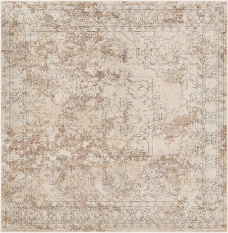 Ivory 10' x 10' Portland Square Area Rug 85% Polypropylene & 15% Polyester Vintage Distressed Traditional Carpet for Home Decor for Sale at Rug Engine