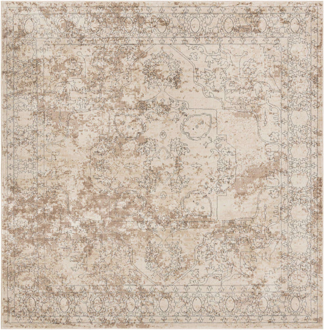 Ivory 10' x 10' Portland Square Area Rug 85% Polypropylene & 15% Polyester Vintage Distressed Traditional Carpet for Home Decor for Sale at Rug Engine
