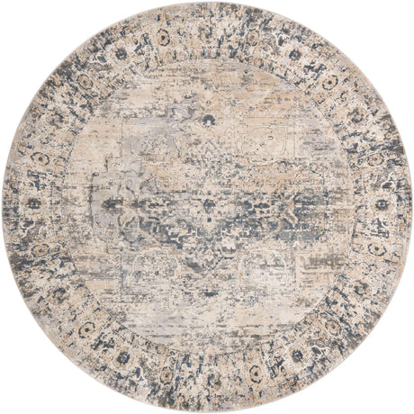 Gray 10' x 10' Portland Round Area Rug 85% Polypropylene & 15% Polyester Vintage Distressed Traditional Carpet for Home Decor for Sale at Rug Engine